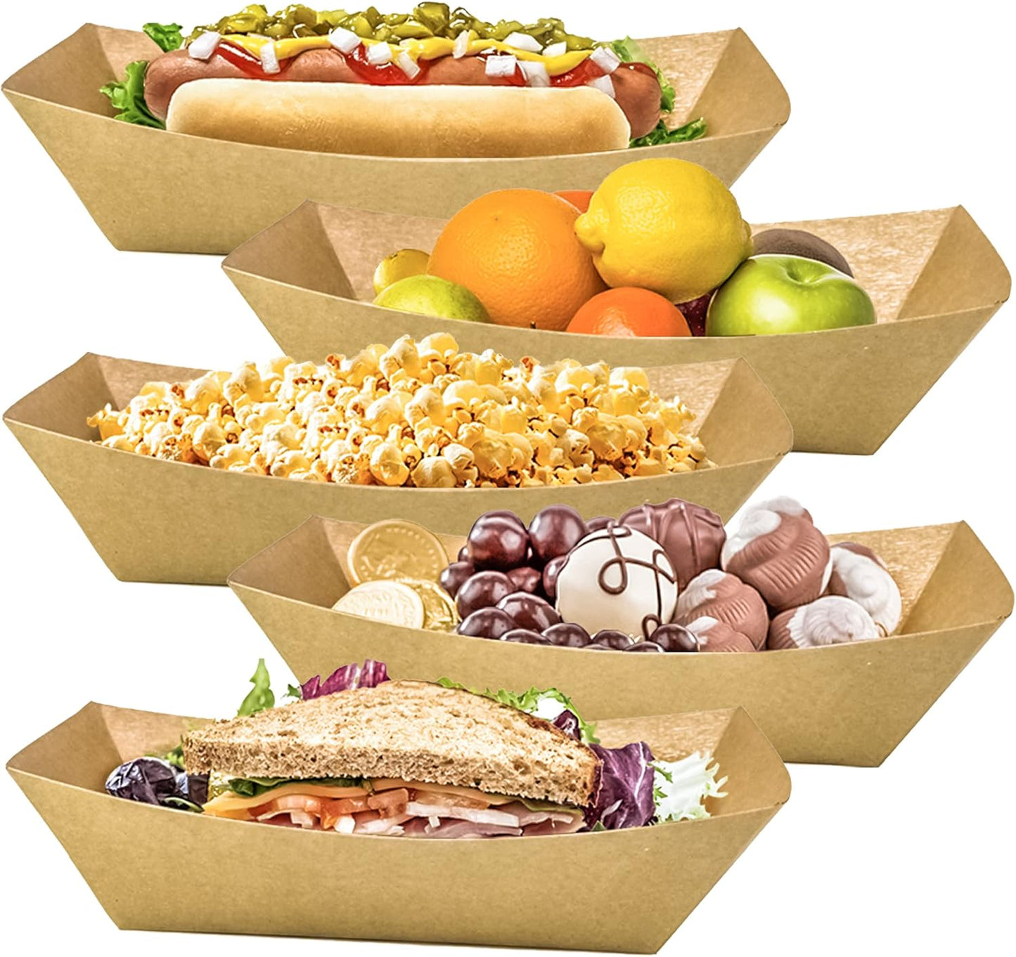MotBach 100 Pack 2lb Paper Food Trays, Heavy-Duty Paper Food Boat Disp