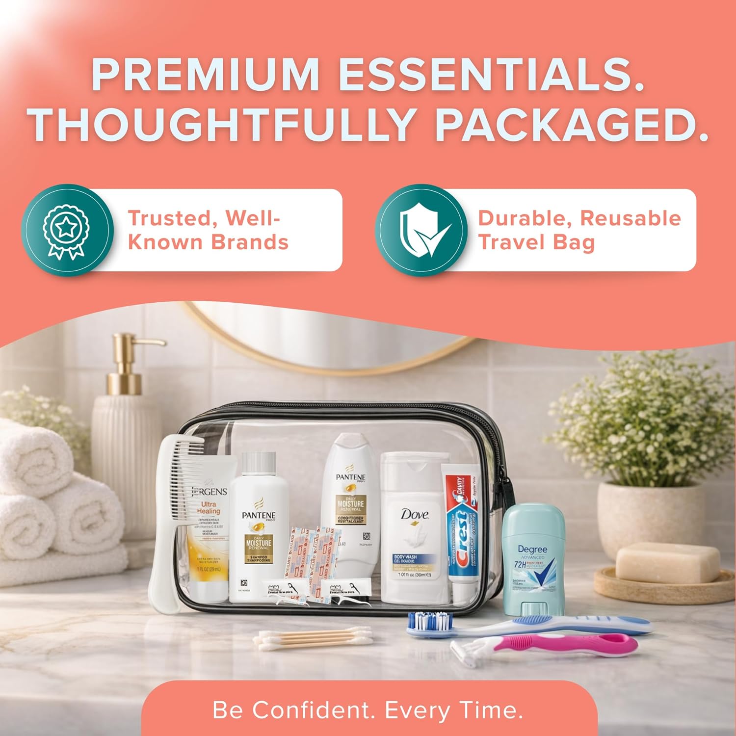 TrekTote 15 Piece Set Women’s Travel & Hygiene Kit with Clear Toiletry