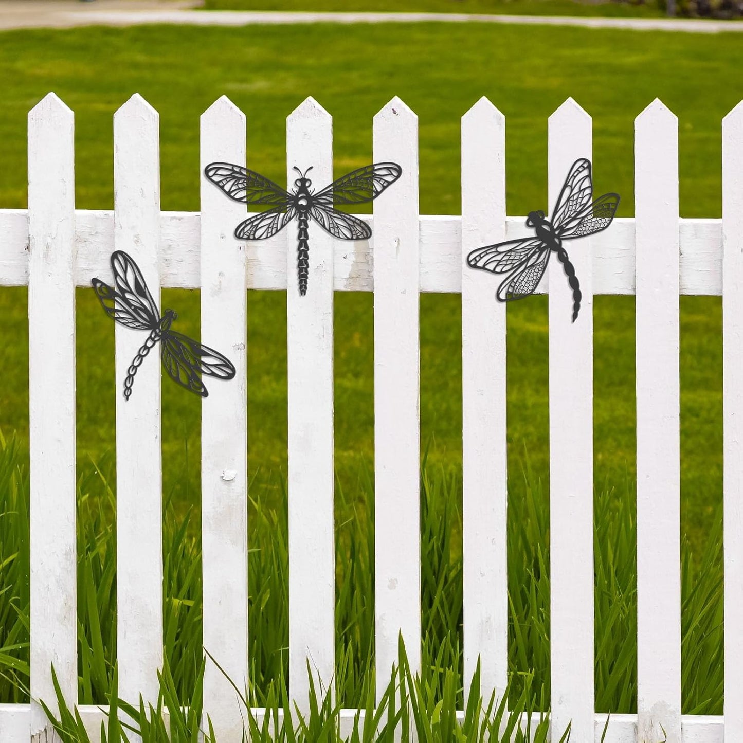 KOYILTD 3 Pieces Unique Dragonfly Wall Decoration Black Metal Garden W