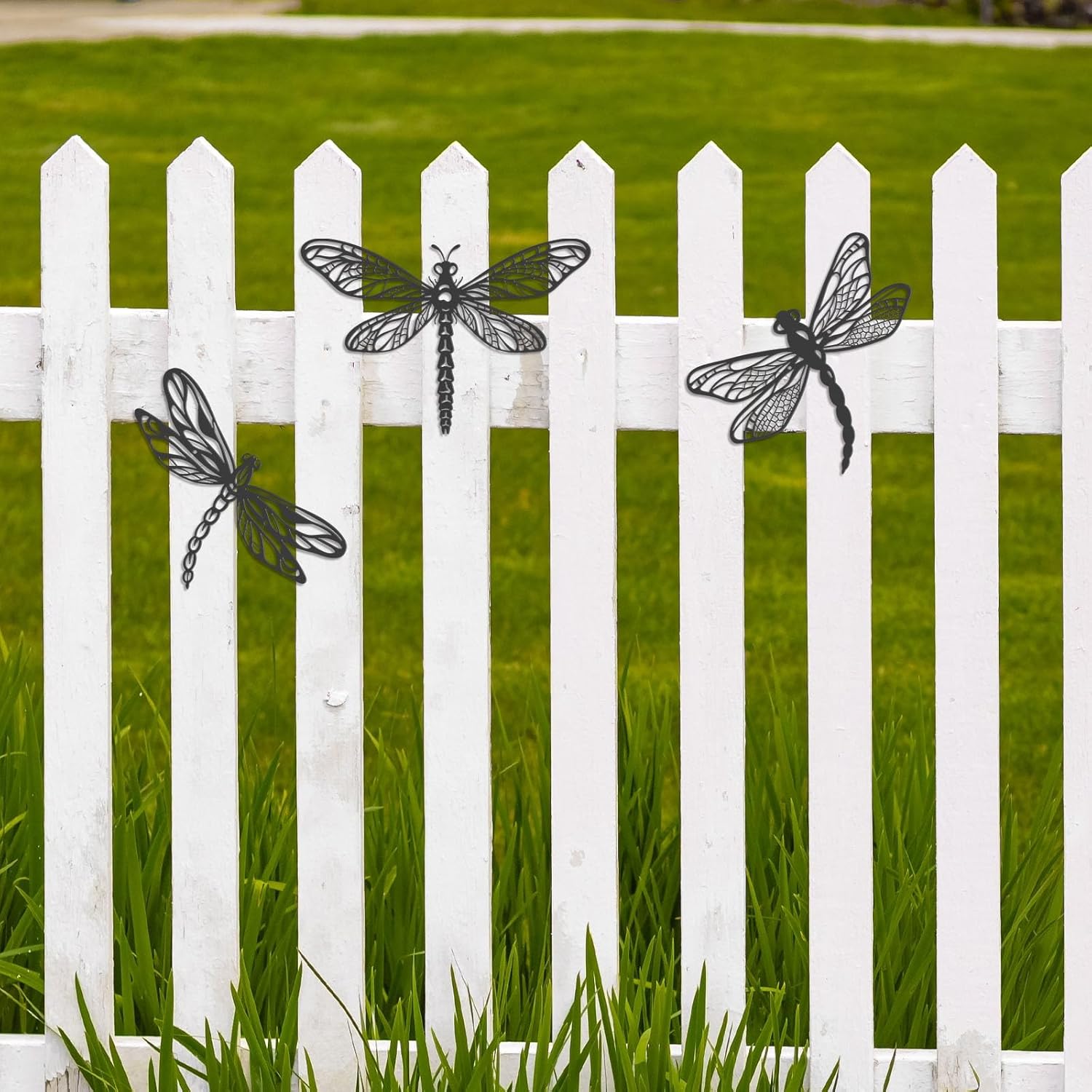 KOYILTD 3 Pieces Unique Dragonfly Wall Decoration Black Metal Garden W