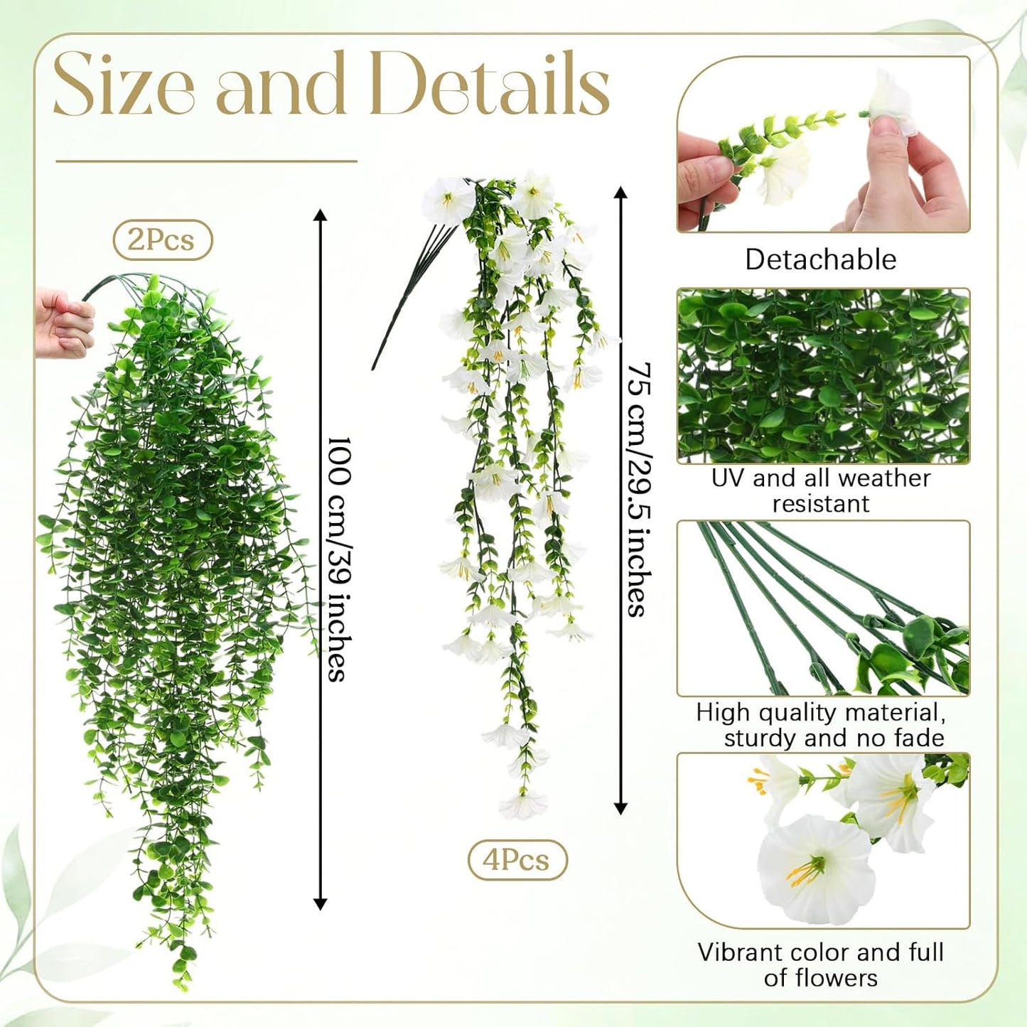 Yinder 2 Set Artificial Eucalyptus and Morning Glory Stems Include 4 P