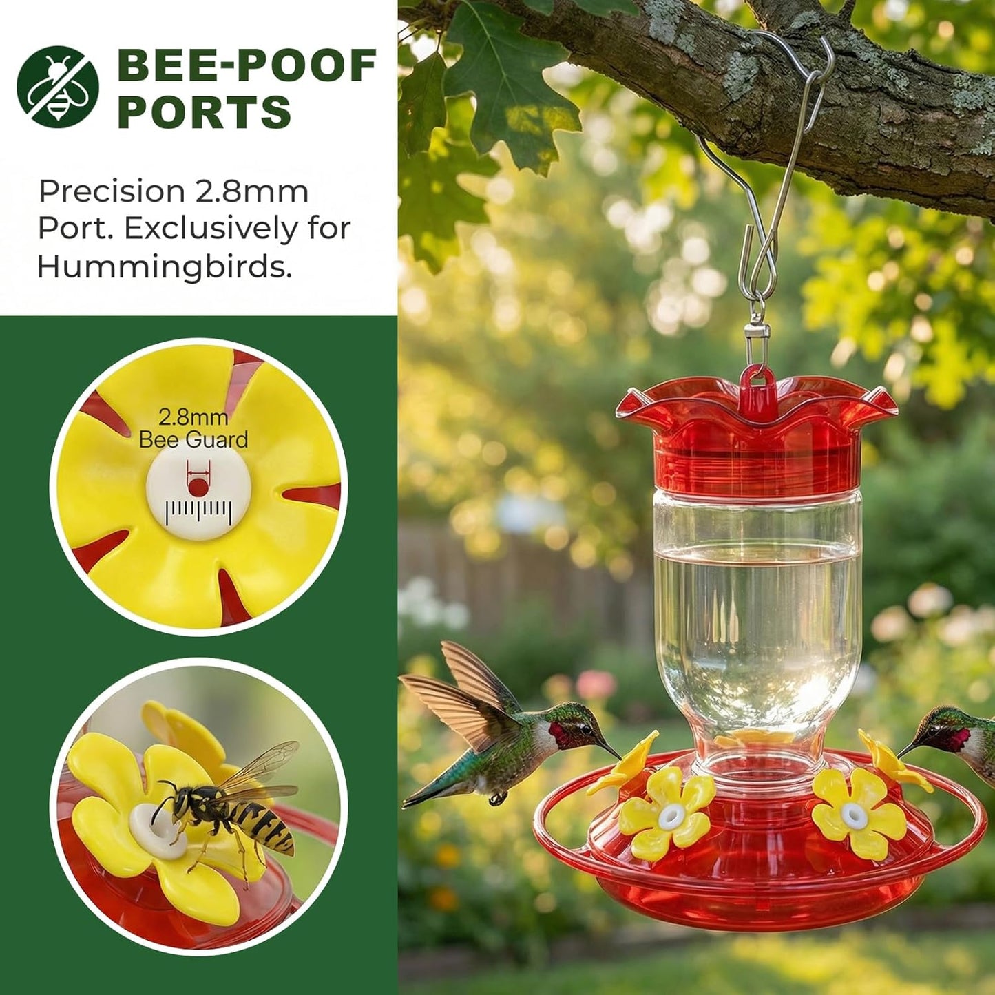Plastic Hummingbird Feeders for Outdoors 2 Pack - 12oz Clear Bottle wi