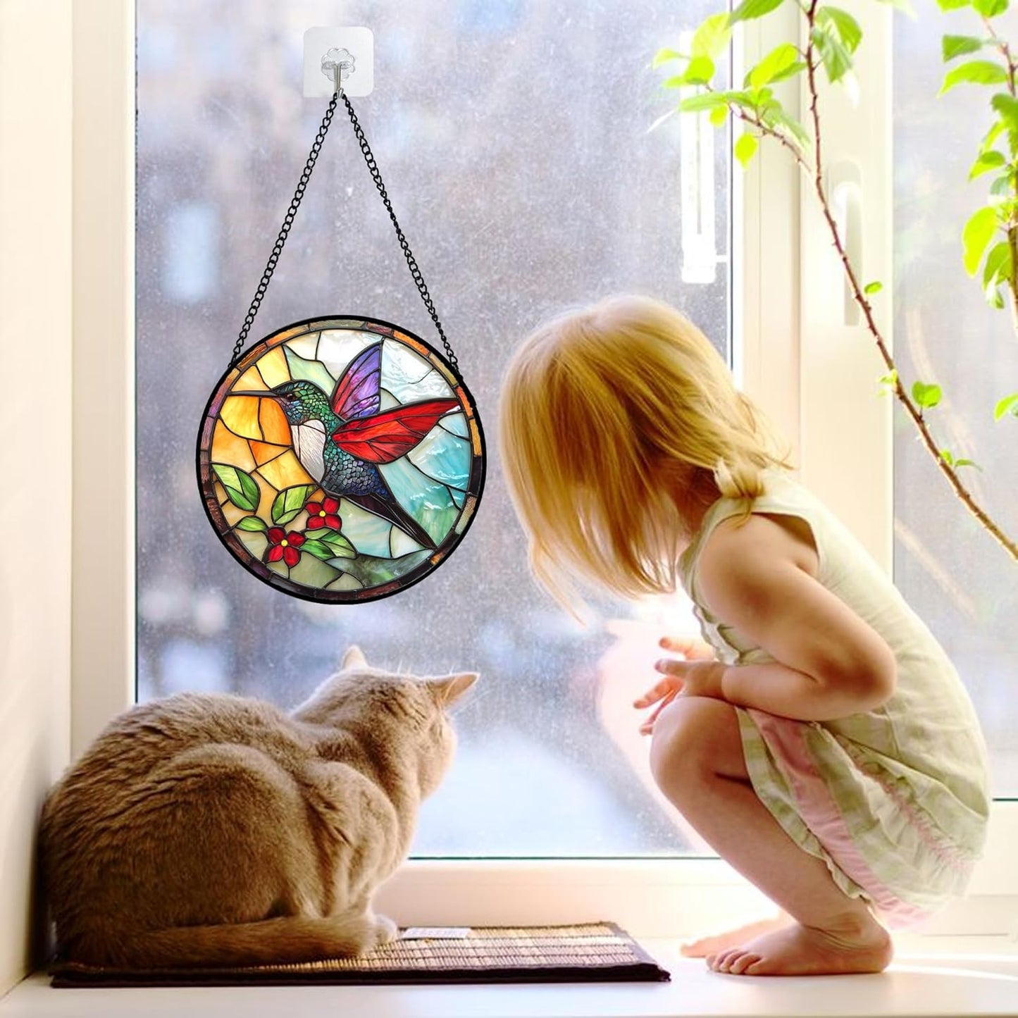 Stained Glass Window Hanging, Hummingbird Gifts Sun Catchers Diamond G