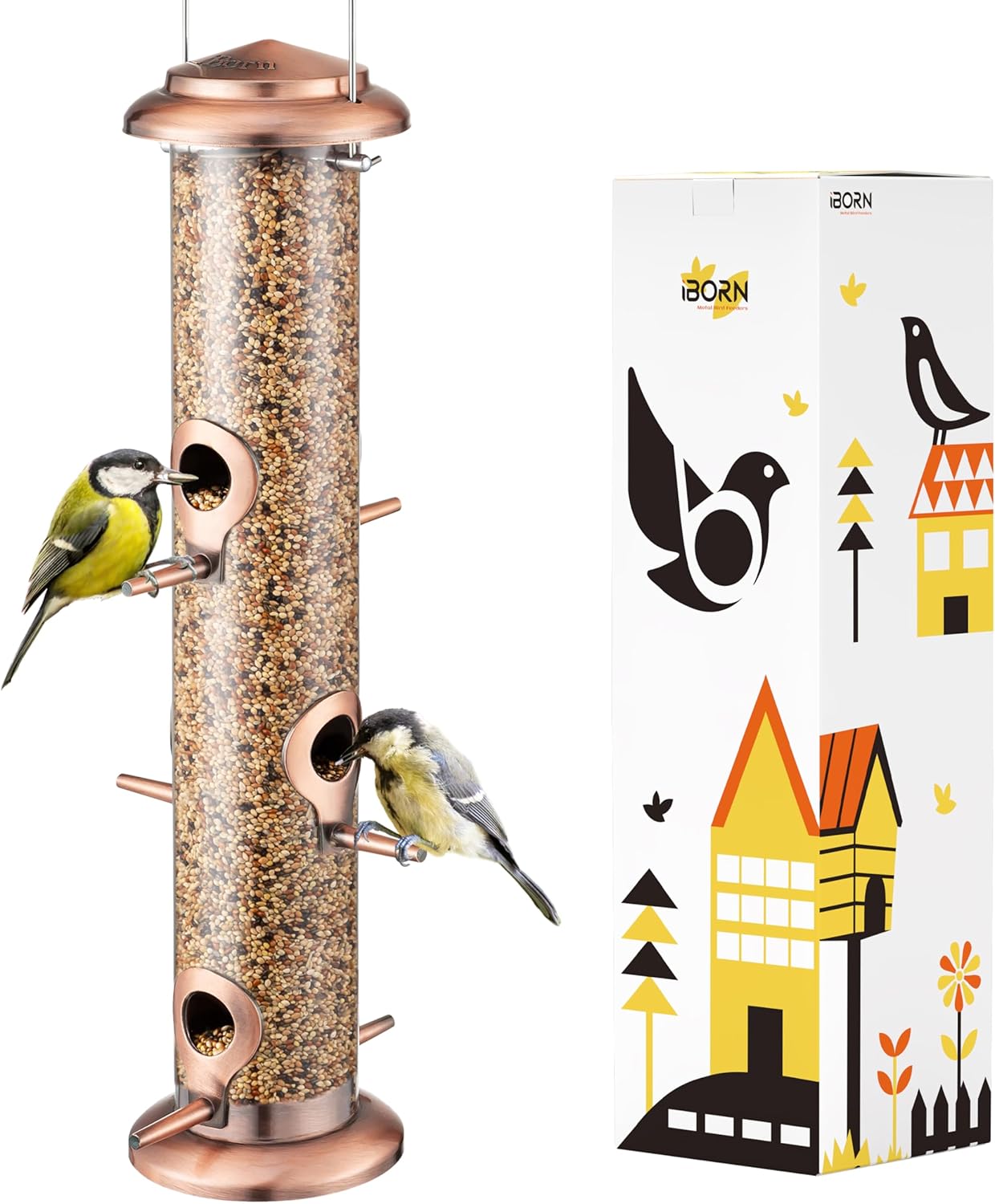 iBorn Metal Bird Feeders Brushed Copper Wild Bird Feeder for Outdoors 
