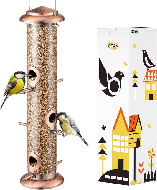 iBorn Metal Bird Feeders Brushed Copper Wild Bird Feeder for Outdoors 