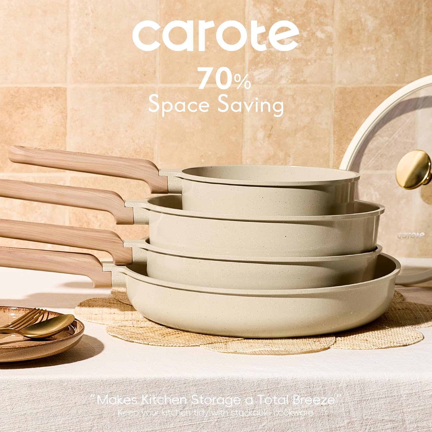 CAROTE 14Pcs Pots and Pans Set Non stick, Ceramic Cookware Set, Non-to
