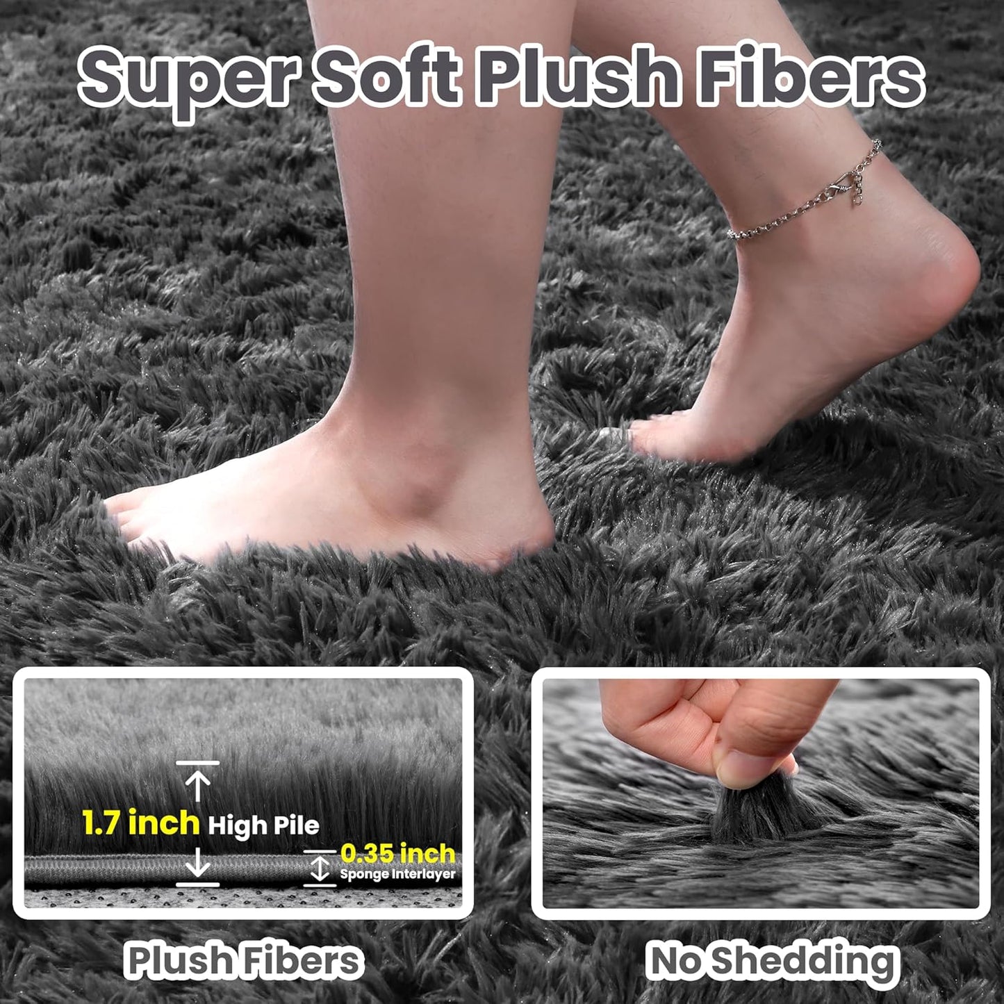 8x10 Area Rugs for Living Room: Ultra Soft Fluffy Shag Grey Rugs for Bedroom, Non-Slip Large Fuzzy Plush Rug Indoor Floor Carpet for Nursery Kids Boys Girls Room, Dorms, Playroom, Modern Home Decor