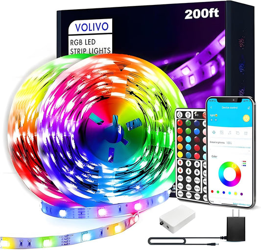 VOLIVO LED Strip Lights for Bedroom 200ft, Smart Bluetooth RGB Light S