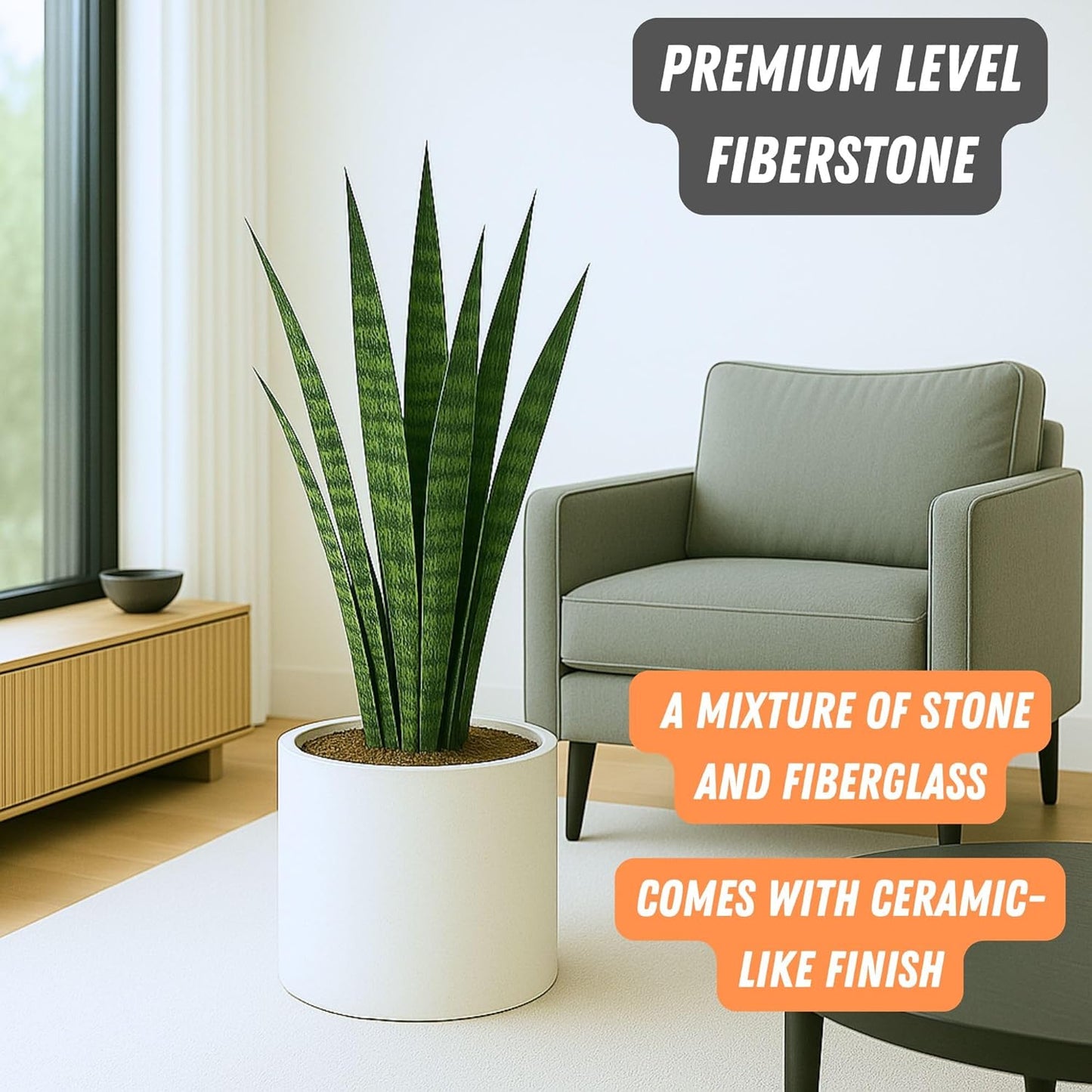 Fox & Fern 15" Large Planter Fits Plant Stand - Drainage Plug - Indoor Outdoor - Matte White