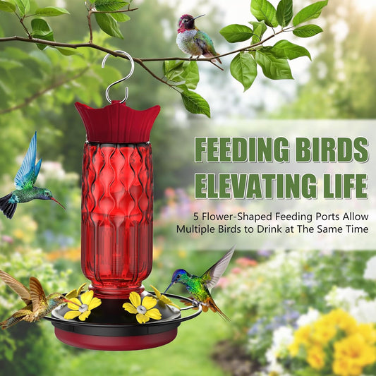 Hummingbird Feeders for Outdoors, Hanging Hummingbird Feeder with 5 Fl