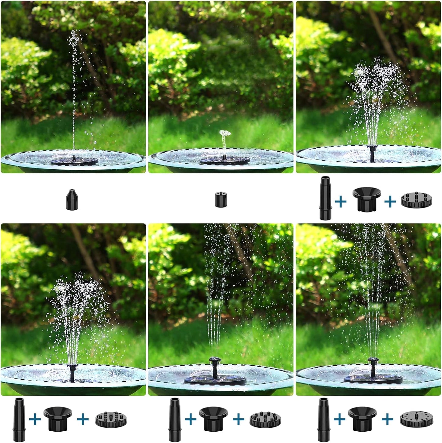 AISITIN 3.5W Solar Bird Bath Fountain Pump, Solar Fountain Pump for Bird Bath with 6 Nozzles, Solar Powered Water Fountain Pump for Garden, Ponds, Pool, Fish Tank, Aquarium and Outdoor, Black