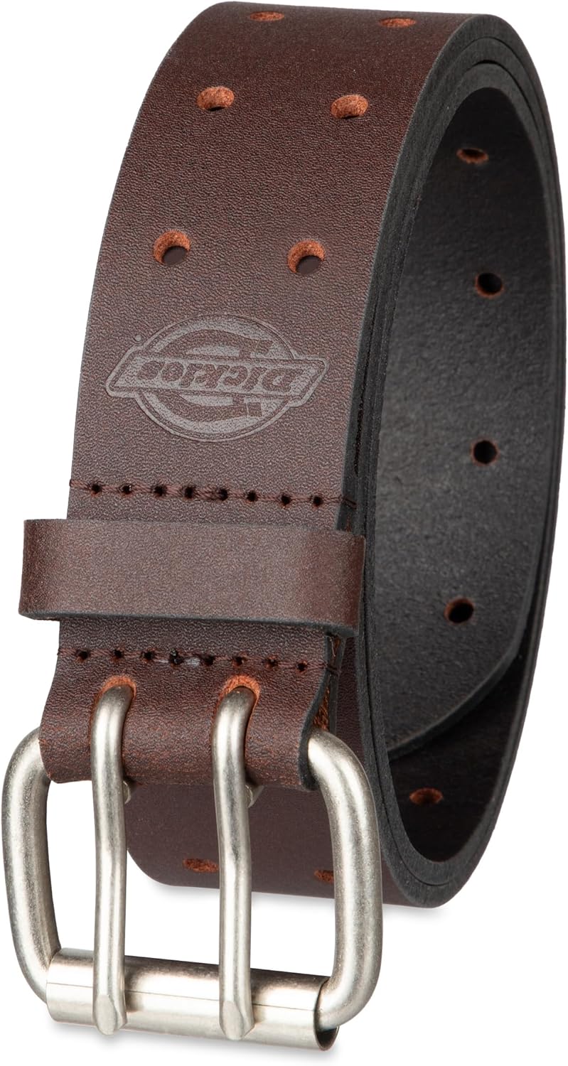 Dickies Men's Double Prong Leather Work Belt – Fully Adjustable, Regul