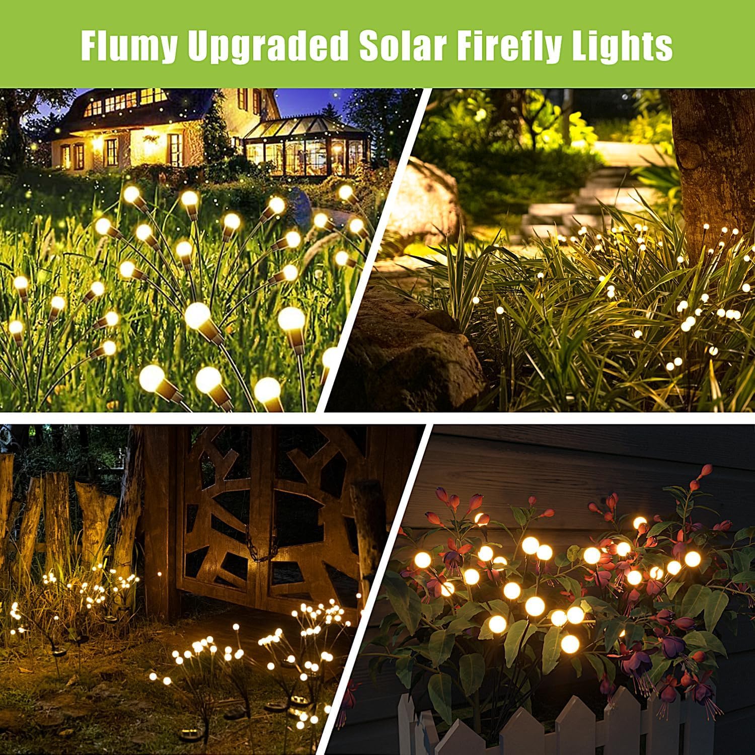 Flumy Solar Garden Lights Outdoor - 4 Pack 32 LED Firefly Lights Water