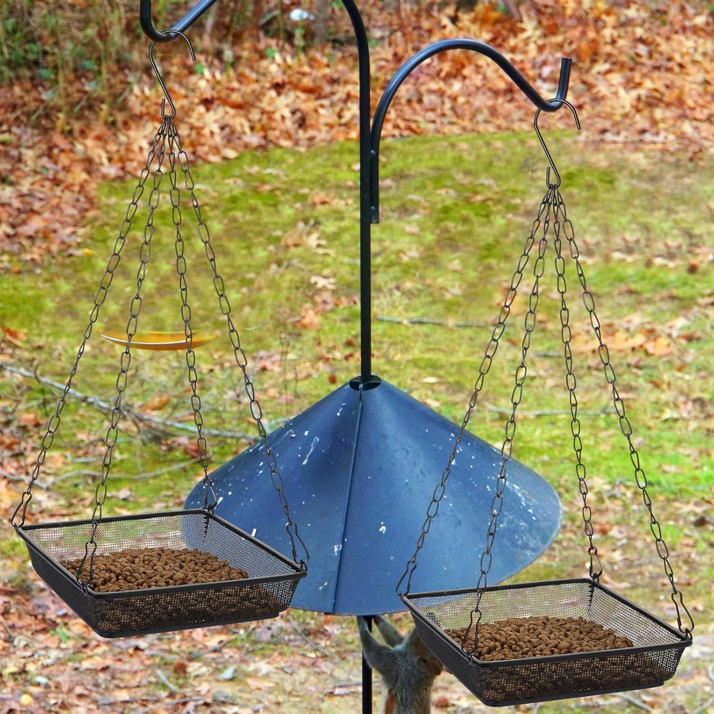 4 Pieces Hanging Bird Feeder Tray Platform Metal Mesh Feeder Seed Platform for Bird Feeding Outside Outdoors Wild House Hanging for Attracting Birds, Black(Square)