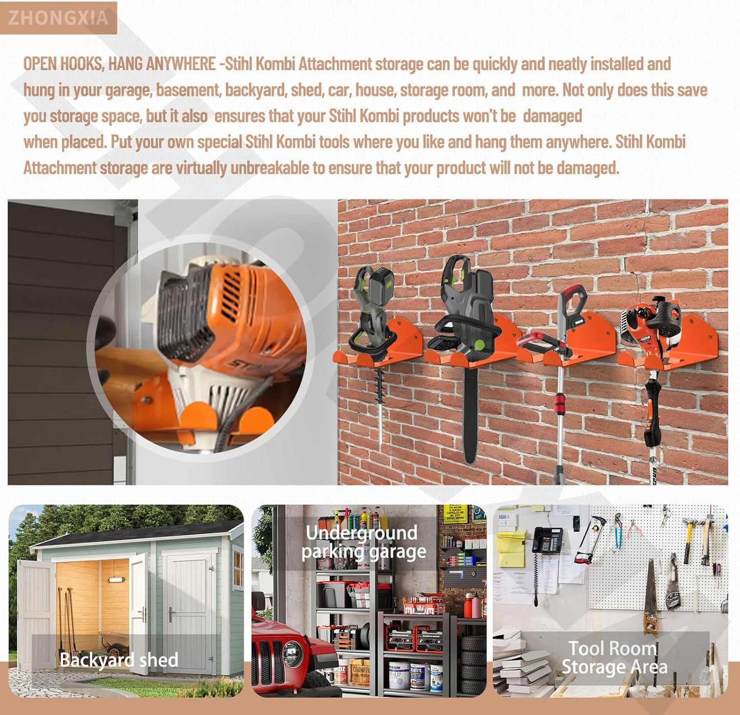 2 Pack Trimmer Rack Suit Trimmer Rack Garden Power Tool Hanger Garage Storage for Stihl Kombi, Grass/Hedge Trimmer, Adjustable, Wall Mount, Garage Tool Storage and Organization