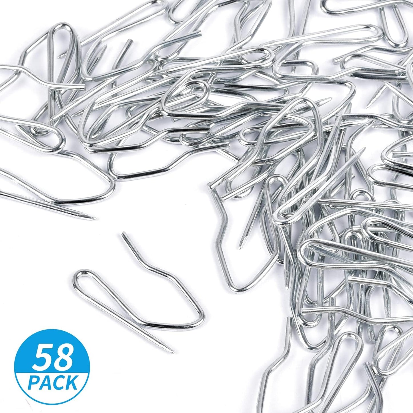 1.2 Inches Curtain Hooks, Sopito 58pcs Metal Drapery Pin and Hook for Door Window Shower Curtain, Silver White