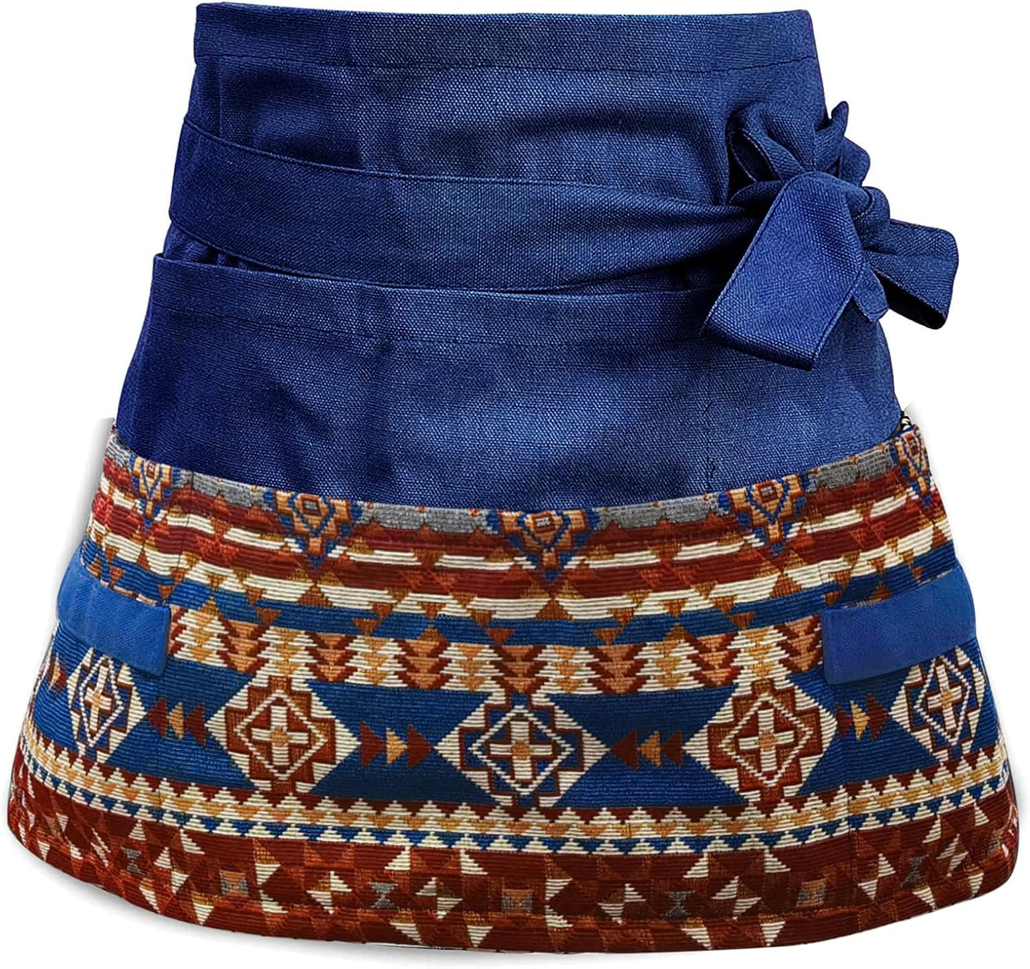 Garden Apron for Woman with 8 Pockets, Blue Rhomb