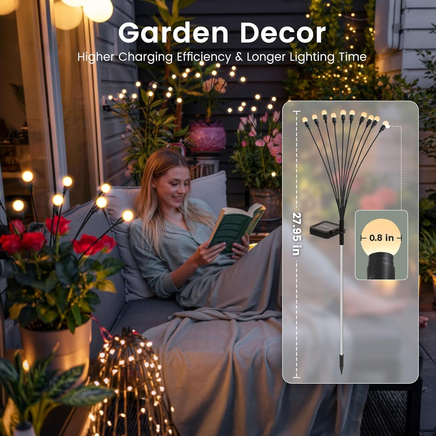 Solar Christmas Decorations, 10 LED Firefly Solar Christmas Lights Outdoor Waterproof, Garden Lights for Yard Porch Patio Decor (1 Pack)