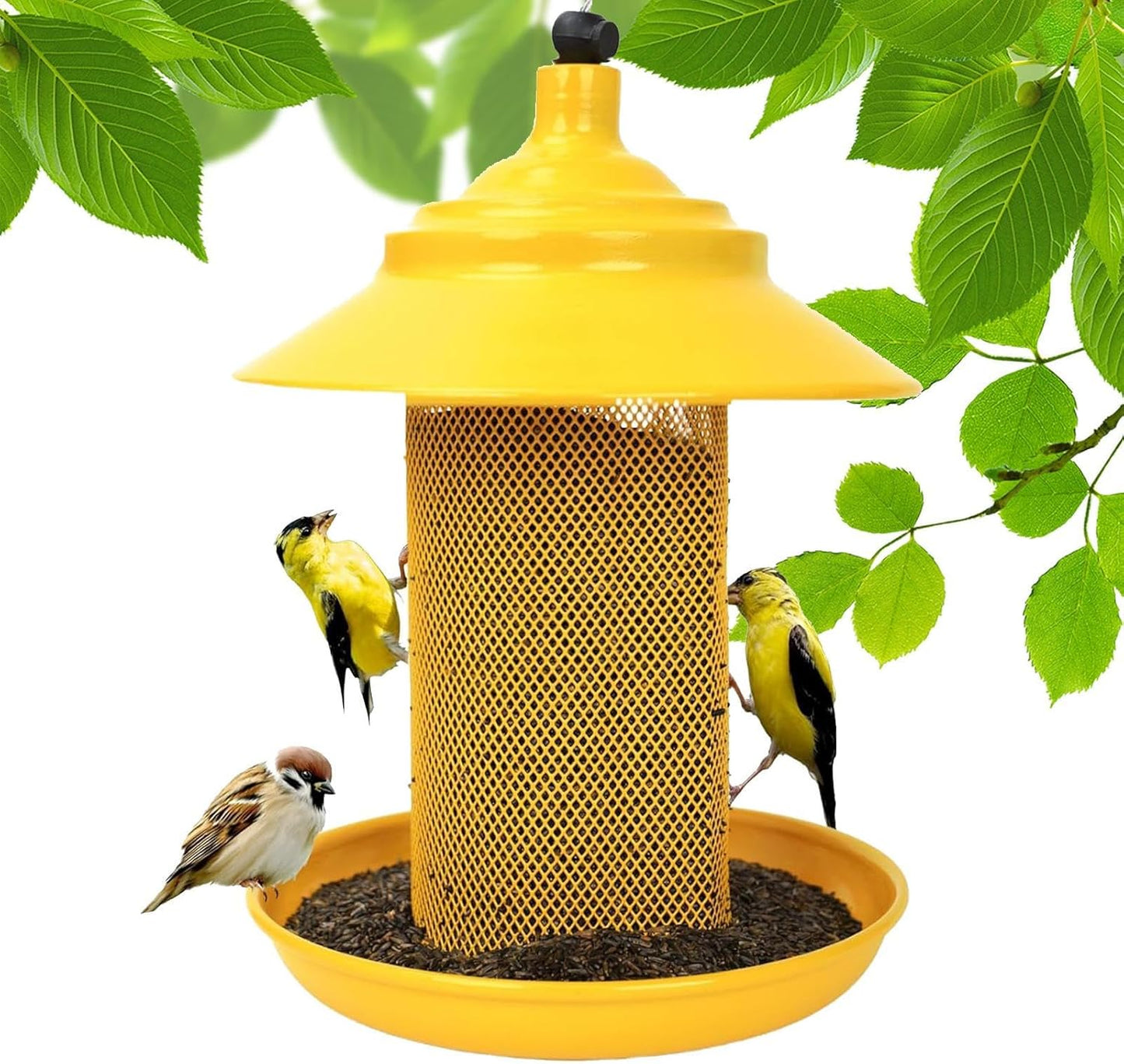 Finch Feeders for Outside, Metal Mesh Food Container Tube with Tray, Wild Bird Feeders, Durable Outdoor Feeding Solution, for Yard Patio Balcony Porch Tree Fence Window Viewing
