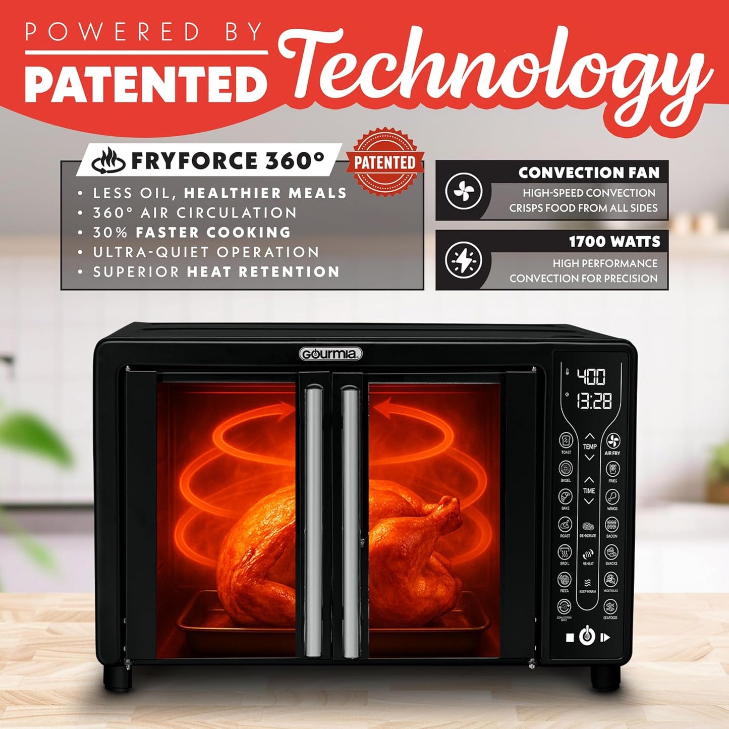 Gourmia French Door Air Fryer – 25 Qt Large Capacity Convection Oven, 