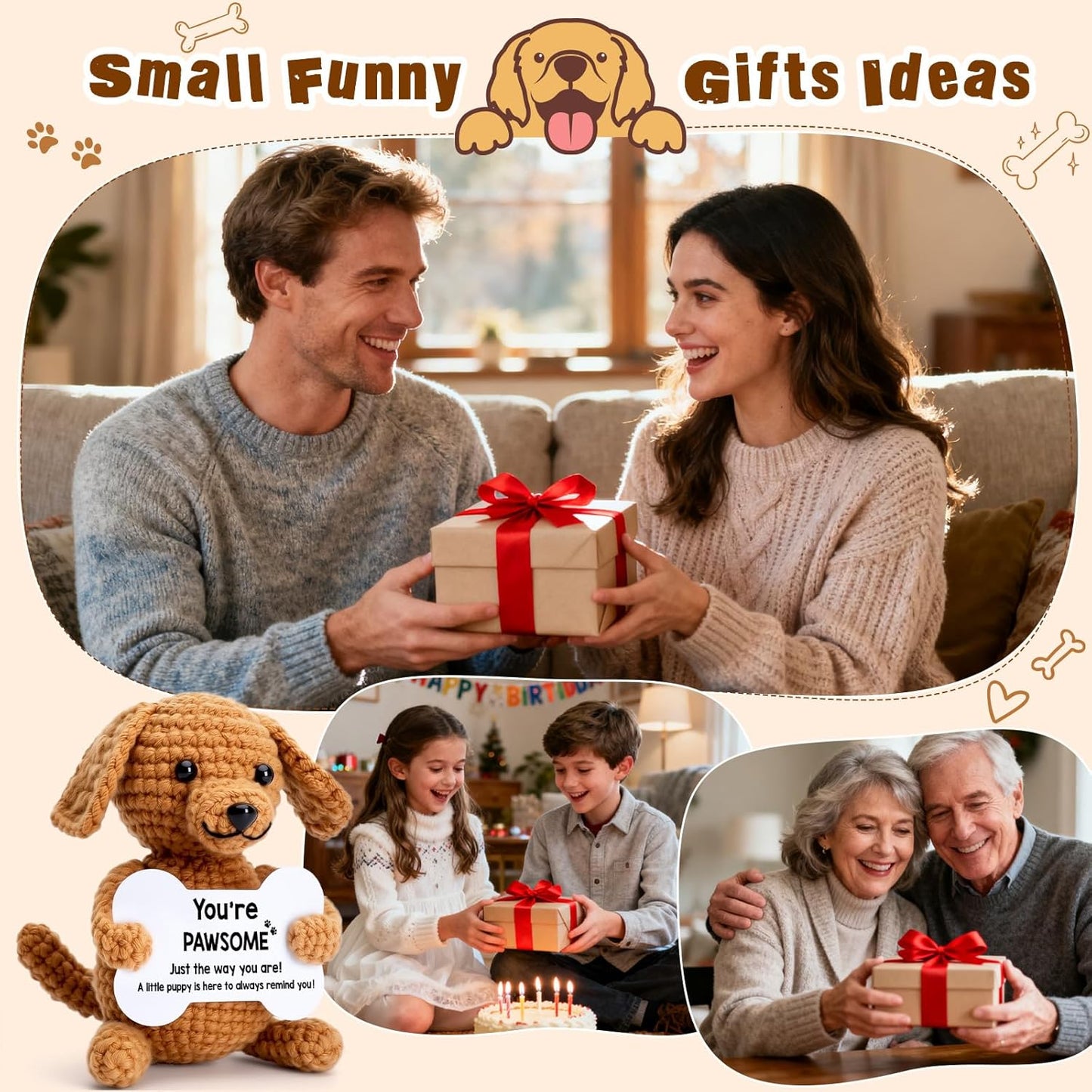 Funny Dog Easter Gifts for Girls Boys Women Men, Easter Basket Stuffers for Teens, Small Stuffed Animal Plush Cute Cool Stuff, Birthday Mothers Day Graduation Retirement Teacher Appreciation Gifts