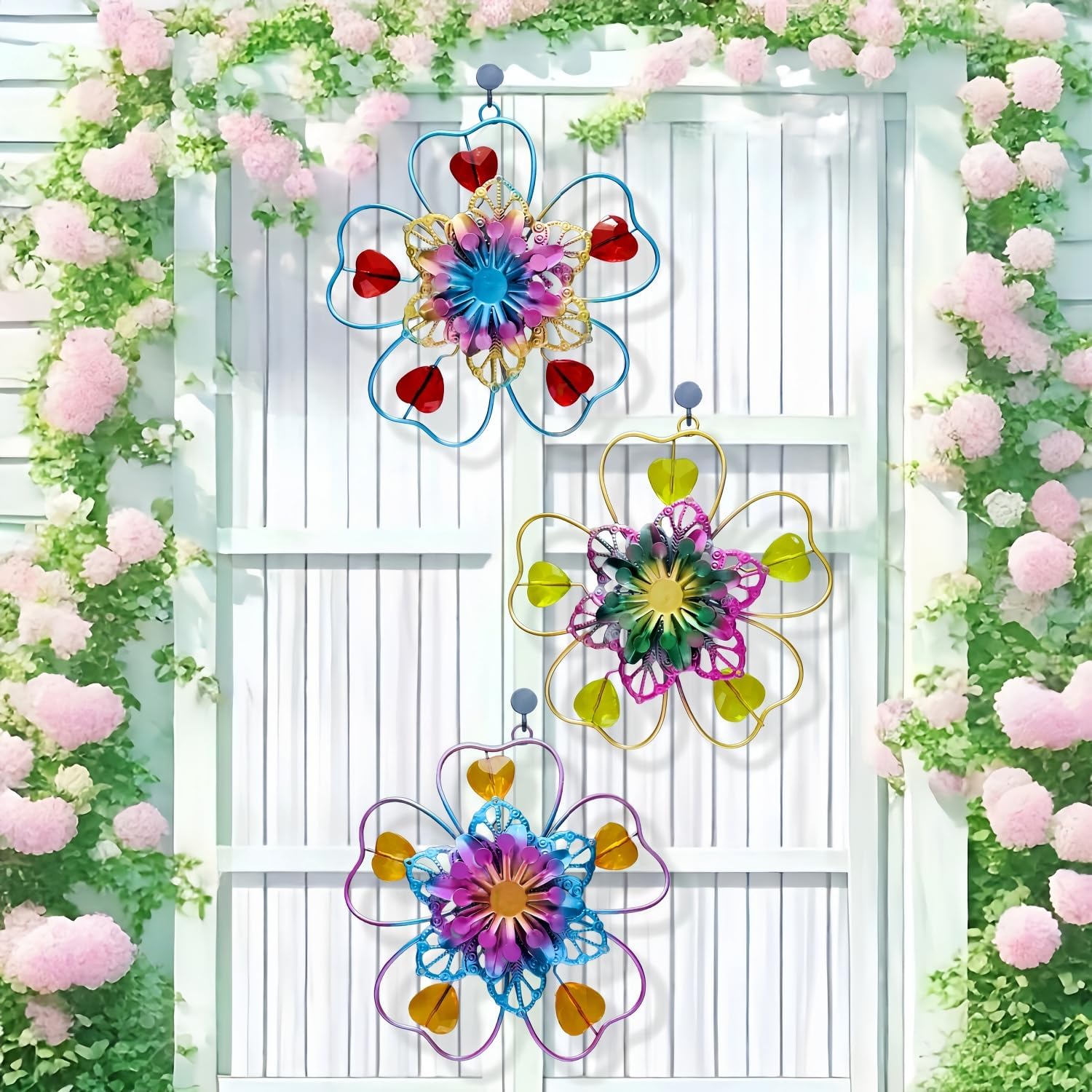 3PCS Metal Flower Wall Decor, 5.5" Colorful Metal Floral Wall Art Deco