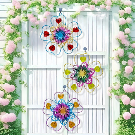 3PCS Metal Flower Wall Decor, 5.5" Colorful Metal Floral Wall Art Deco