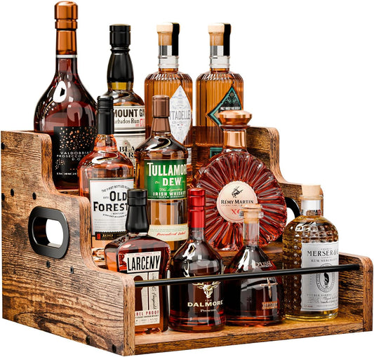 KLM Liquor Bottle Display Shelf, Coffee Syrup Rack Organizer, 3 Step C