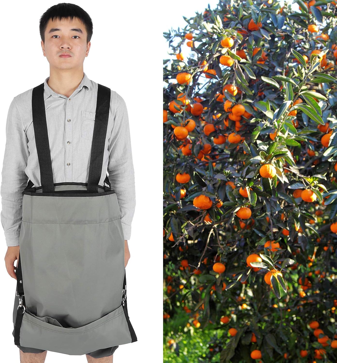 Fdit Adjustable Fruit Picking Apron, 600D Oxford Cloth, Vegetable Harvest Bag, 86x49cm, Garden Storage Pouch