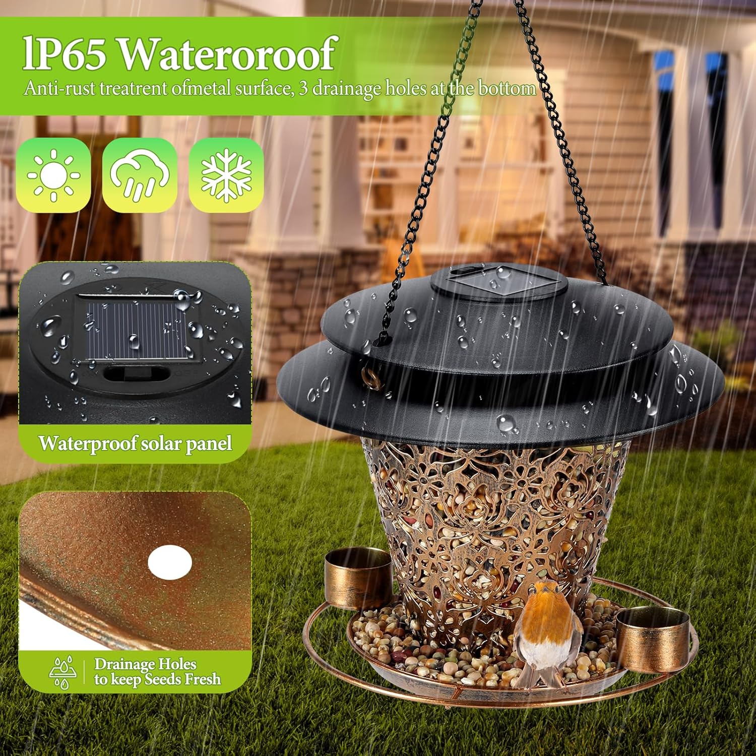 Solar Bird Feeders for Outside Hanging Metal Wild Bird Feeder Solar La