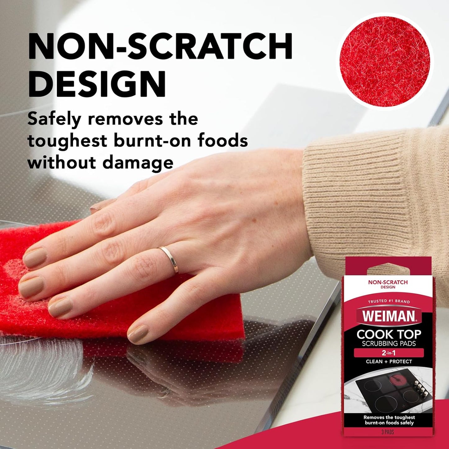 Weiman Cook Top Scrubbing Pads, 3 Count, 2 Pack Cuts Through the Toughest Stains - Scrubbing Pads Carefully Wipe Away Residue