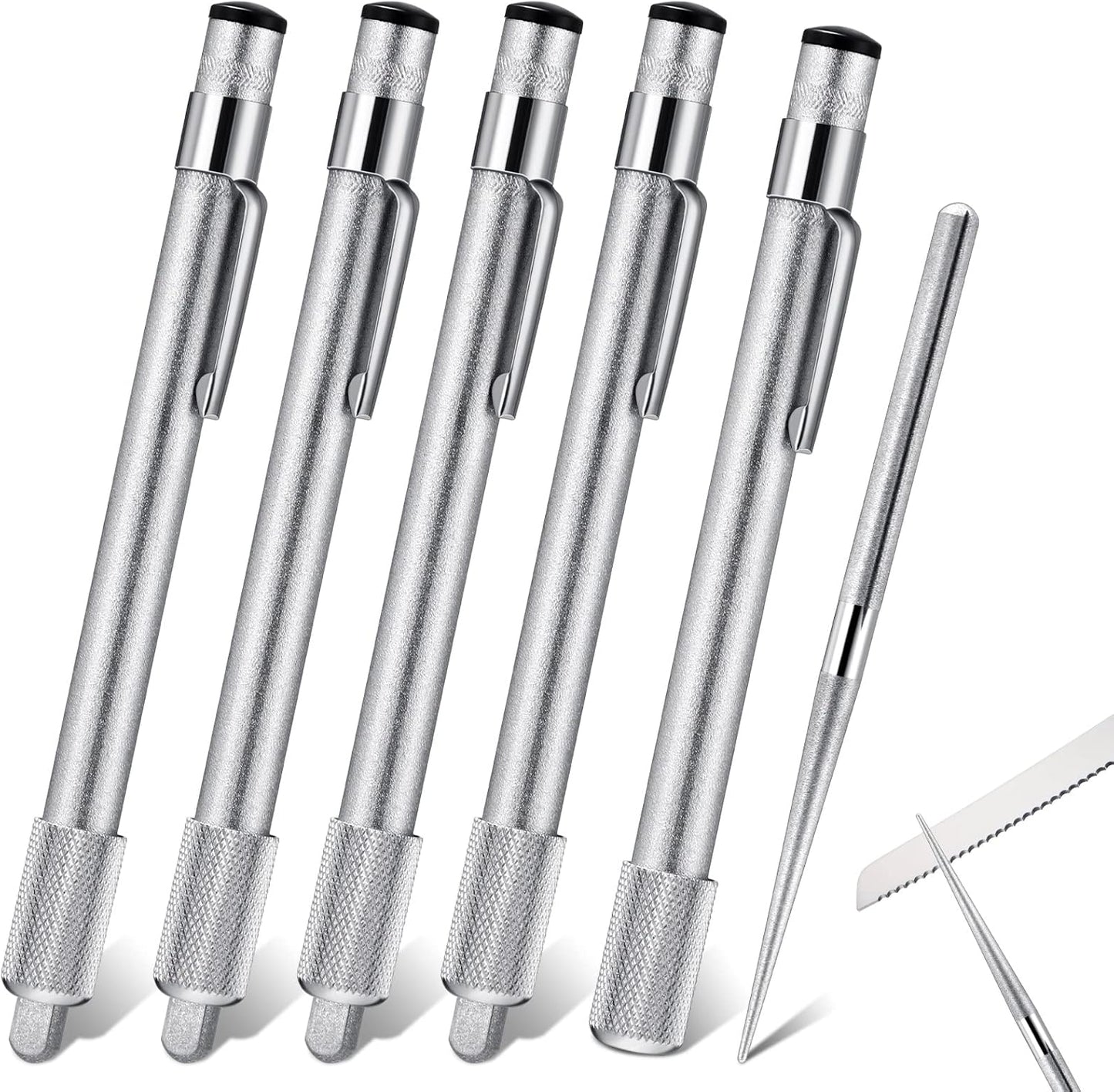 Honoson 5 Pieces Pocket Knife Sharpener Serrated Knife Sharpener Diamond Honing Rod Tactical Pen Steel Rod Pen for Kitchen Outdoor Hunting Fishing Hiking Camping Garden Tools