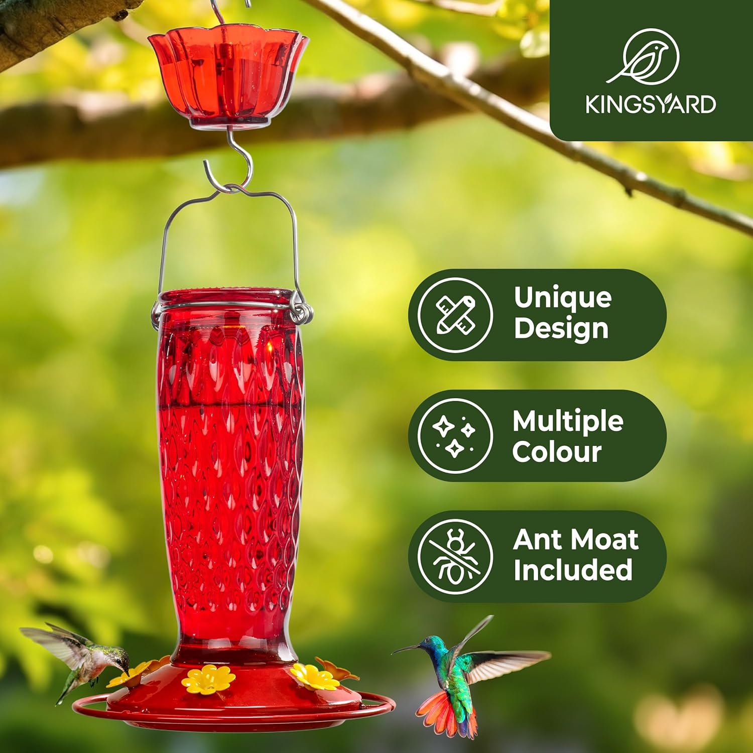 Kingsyard 2 Pack Glass Hummingbird Feeders for Outdoors Hanging, Wild 
