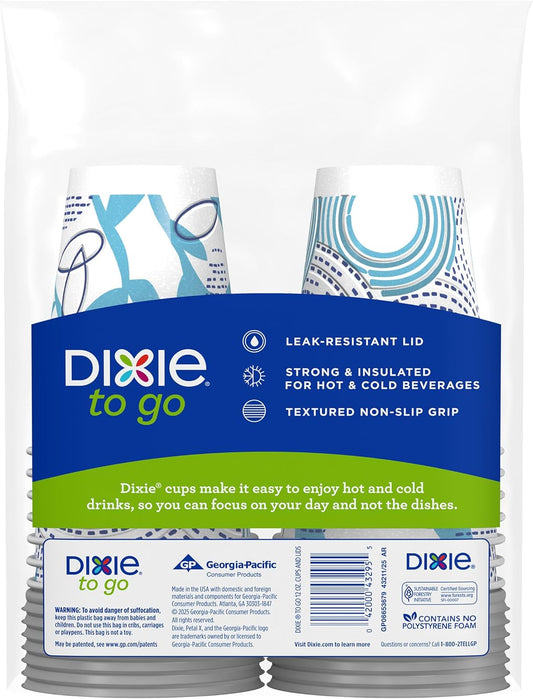 Dixie To Go Paper Coffee Cups With Lids, 12 oz, 14 ct, Disposable Insulated Paper Cups for On-The-Go Hot or Cold Beverages | Medium, With Lids, Disposable Cups, For On-The-Go, Hot Beverages
