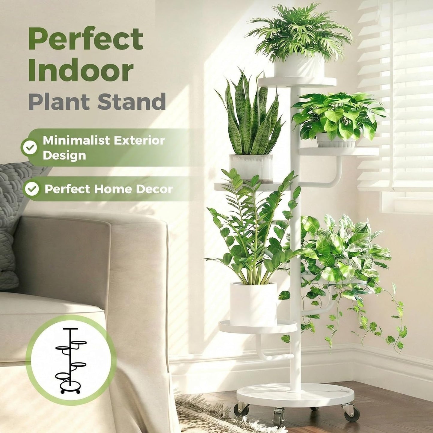 Bamworld Tall Plant Stand Indoor Outdoor Metal Plant Stands with Wheel
