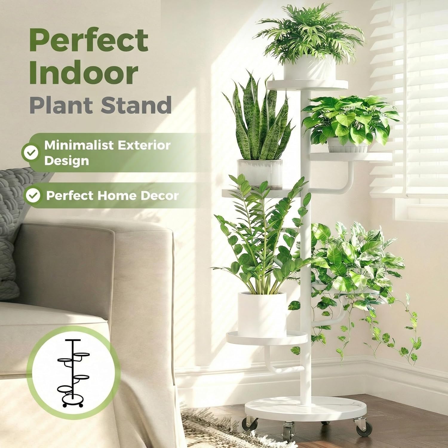 Bamworld Tall Plant Stand Indoor Outdoor Metal Plant Stands with Wheel