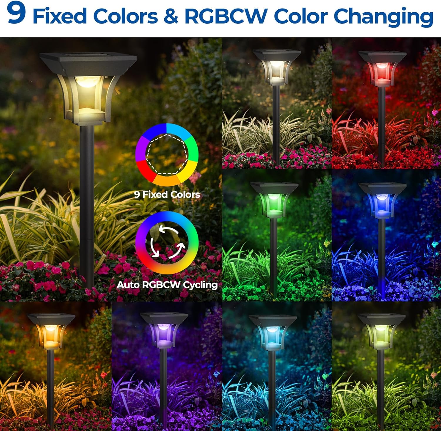 CINOTON 12 Pack RGBCW Solar Pathway Outdoor Lights, 3 Lighting Modes S