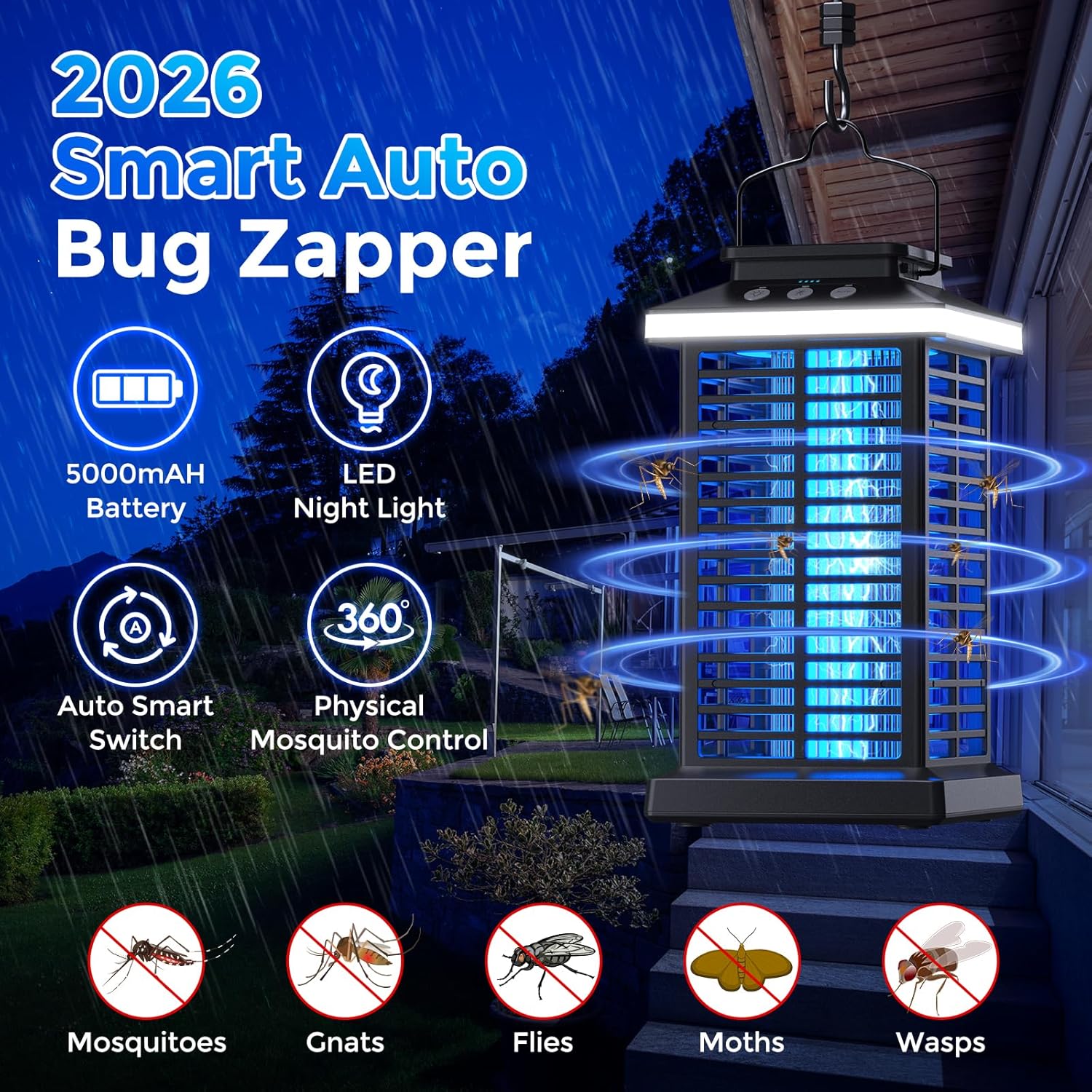 Bug Zapper Outdoor, Mosquito Zapper 2 in 1 Portable & Rechargeable Bug