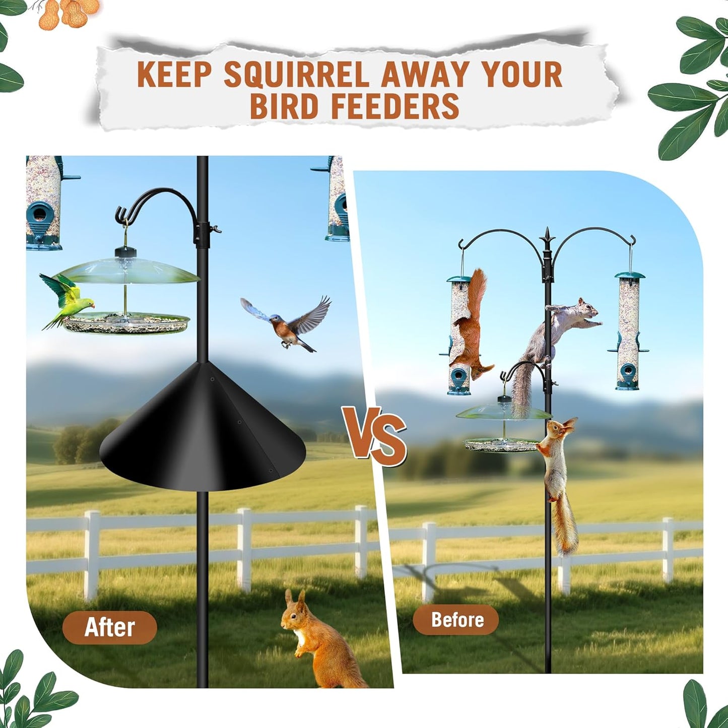 Wide Squirrel Baffle for Bird Feeder Pole, Outdoor Pole Mount Stopper & Guard,Squirrel Proof Cone (1 Pack, Black)