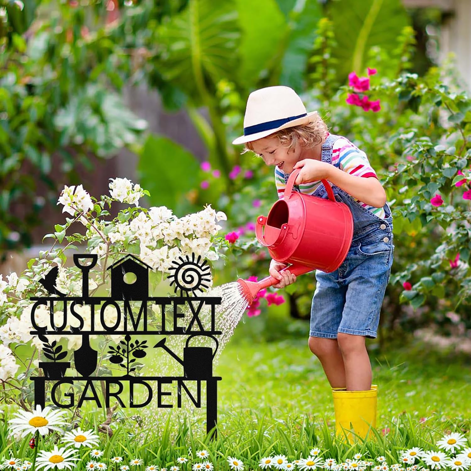 Custom Garden Sign with Stake, Personalized Metal Garden Tools Sign fo