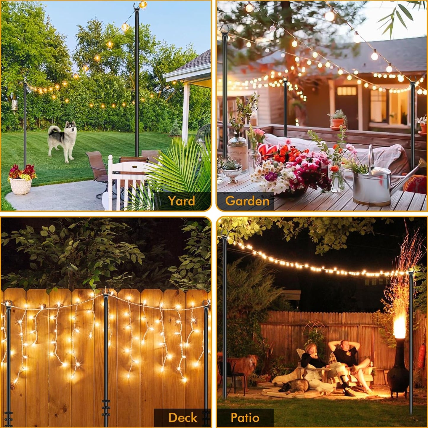 FEED GARDEN String Light Poles for Outside,9.8FT Metal Poles for Outdoor String Lights, Stand Poles for Deck, Garden, Patio, Wedding, Backyard, Christmas Party 4 Pack