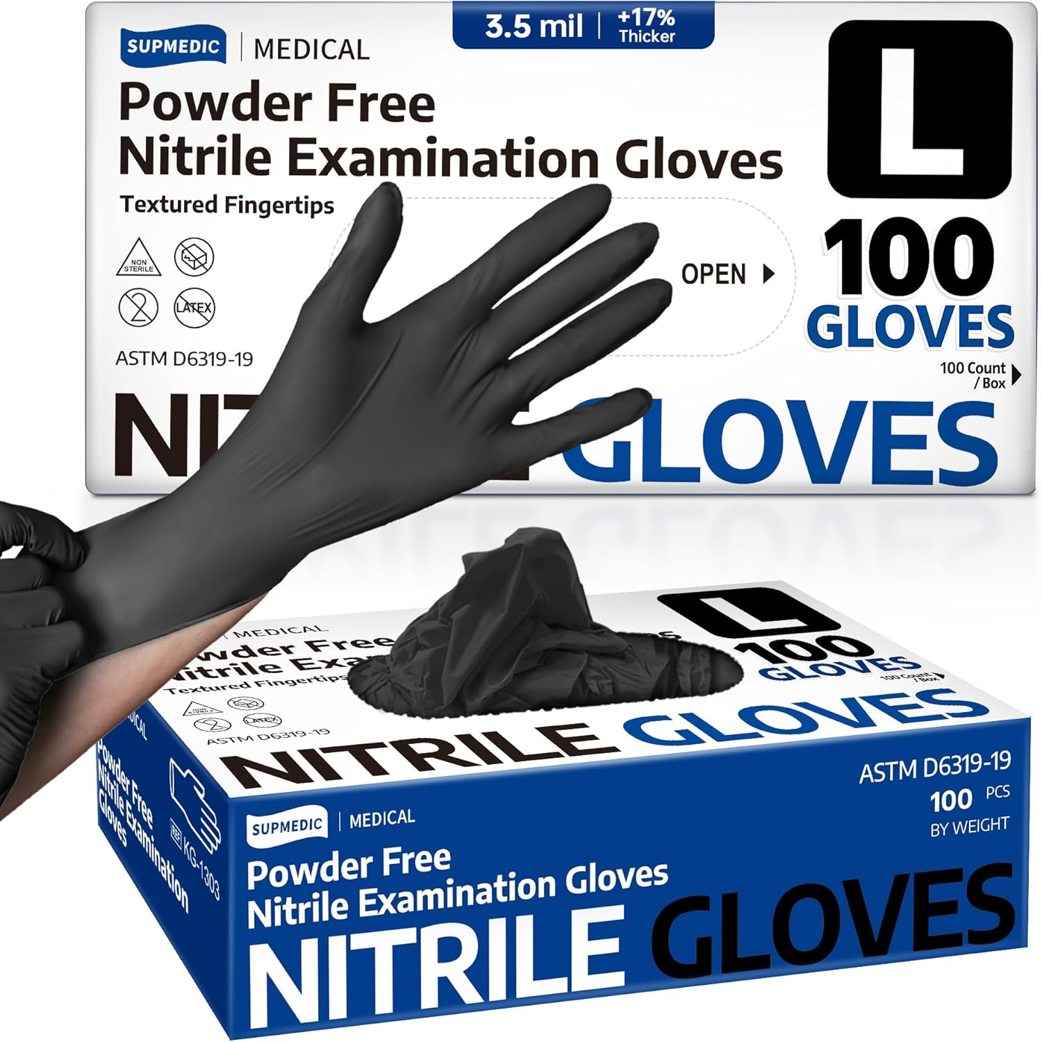 Medical Soft Max™ Black Nitrile Disposable Gloves, 100 Pcs, Latex-Free