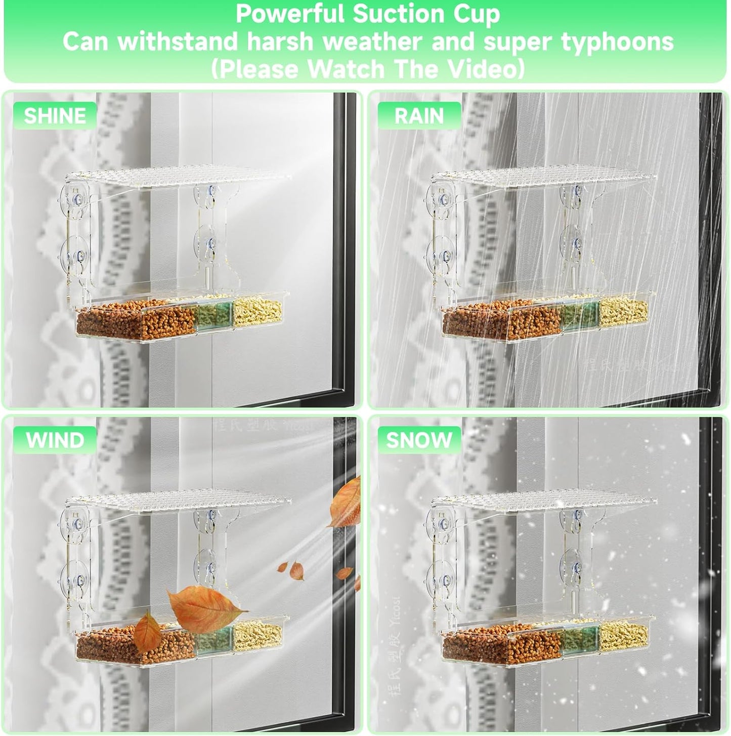 Window Bird Feeders With Strong Suction Cups for Cats,Kids,Acrylic Birdhouse and Water Combo,Clear Bird Feeders for Window Viewing Inside,See Through Window Mount Wild Birdfeeder Gifts for Birds Lover
