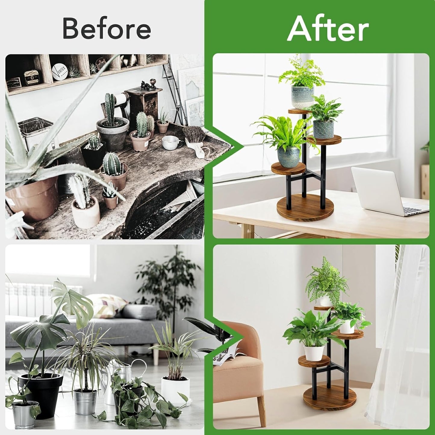 AUGOSTA 3 Tier Plant Stand, Tall Metal Wood Shelf Holder for Indoor, O