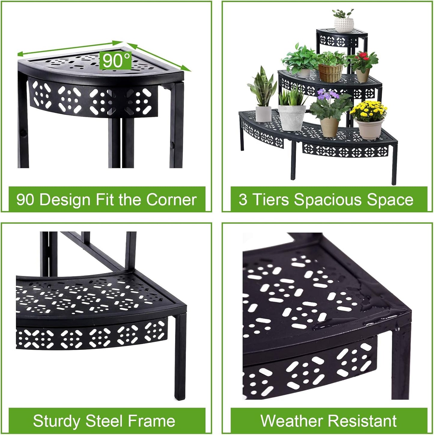 aboxoo 3 Tier Plant Stand Flower Pot Rack, Metal Stair-Step Style Corn