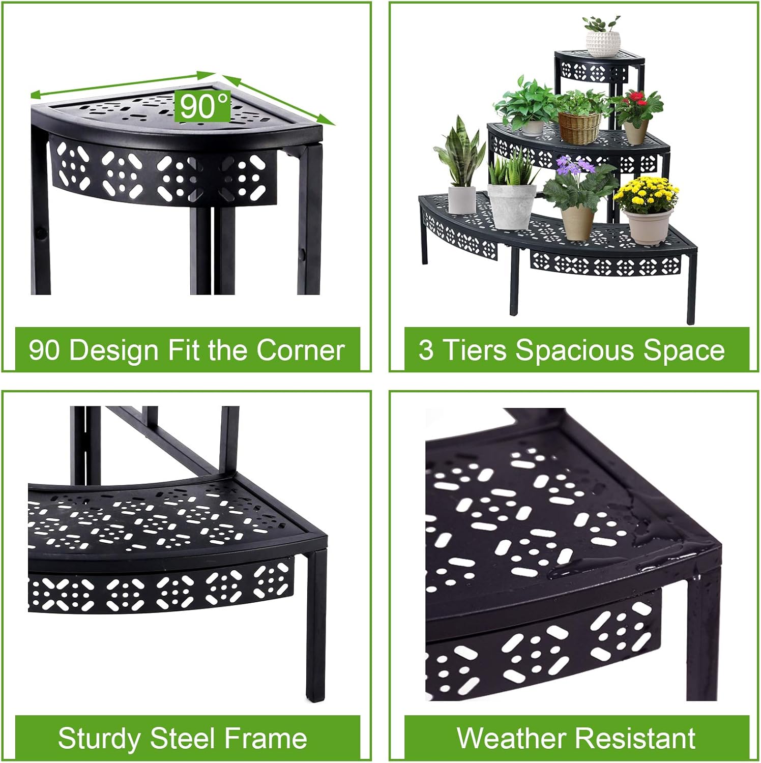 aboxoo 3 Tier Plant Stand Flower Pot Rack, Metal Stair-Step Style Corn