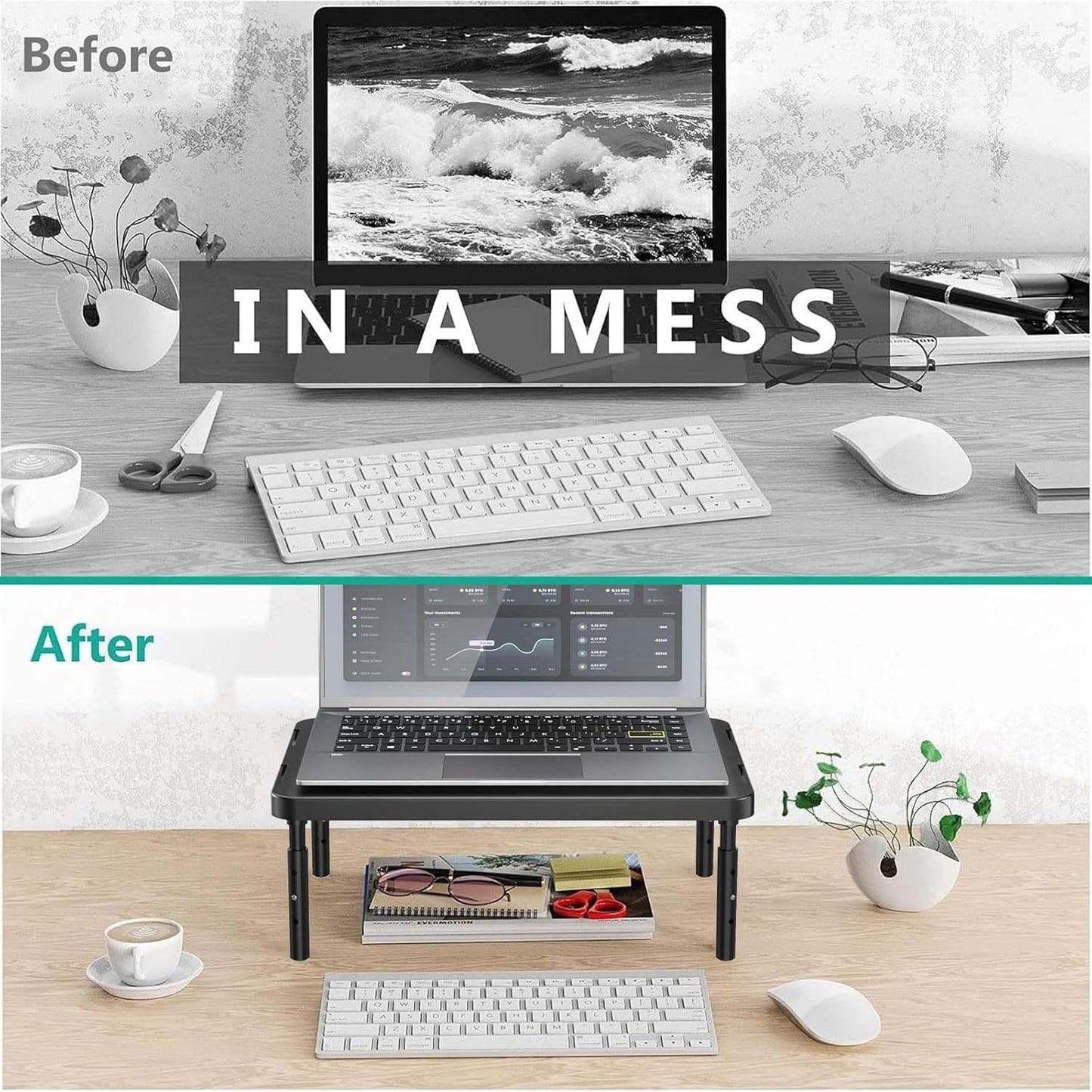 WALI Computer Monitor Stand for Desk, Adjustable Laptop Riser, Desk Mo