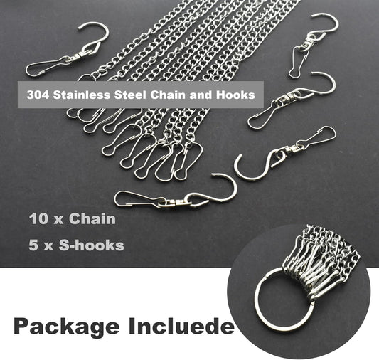 10 Pcs Fine Hanging Chain(1.2mm Dia.) Small Hang Bracket Decorative Replacement Link Chains Hooks for Sign Planter Bird Feeders,6 inch Long Stainless Chains and 5 Pcs Swivel S-Hooks