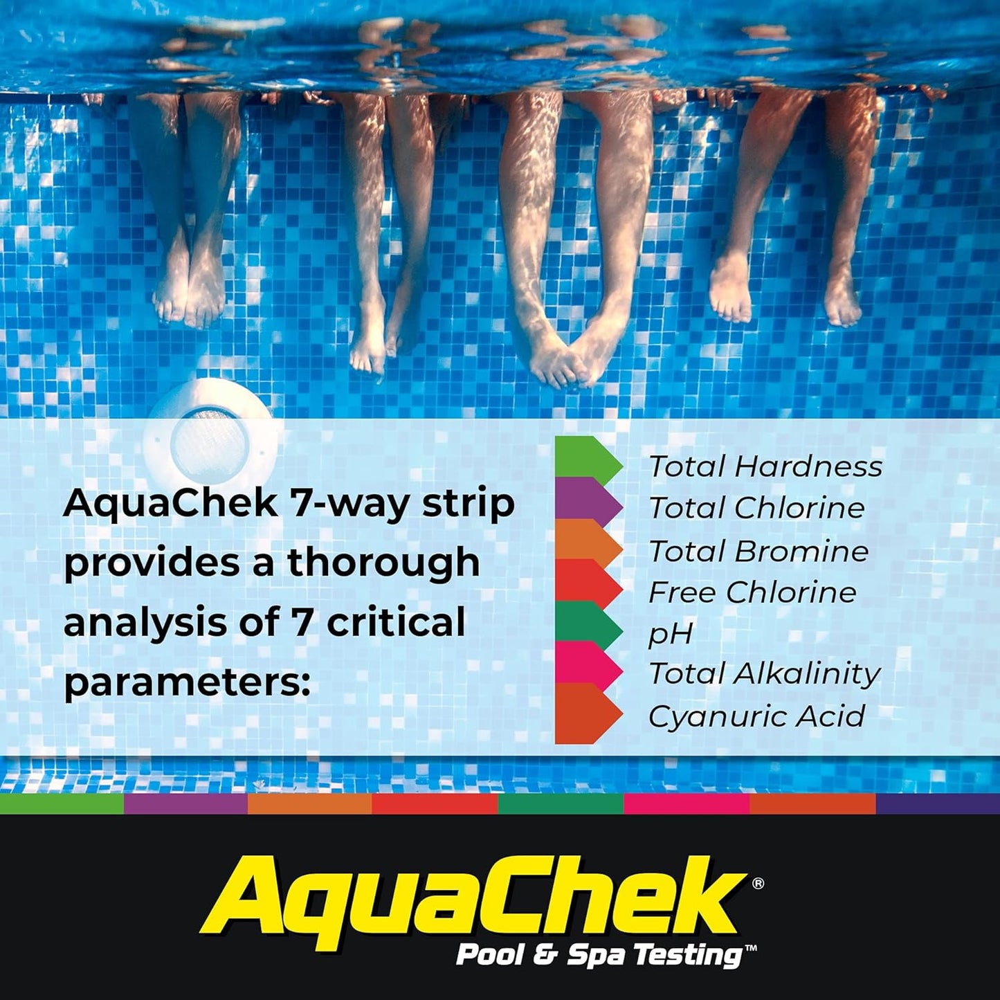 AquaChek 7-Way Pool and Spa Test Strips - Silver Pool Test Strips For 