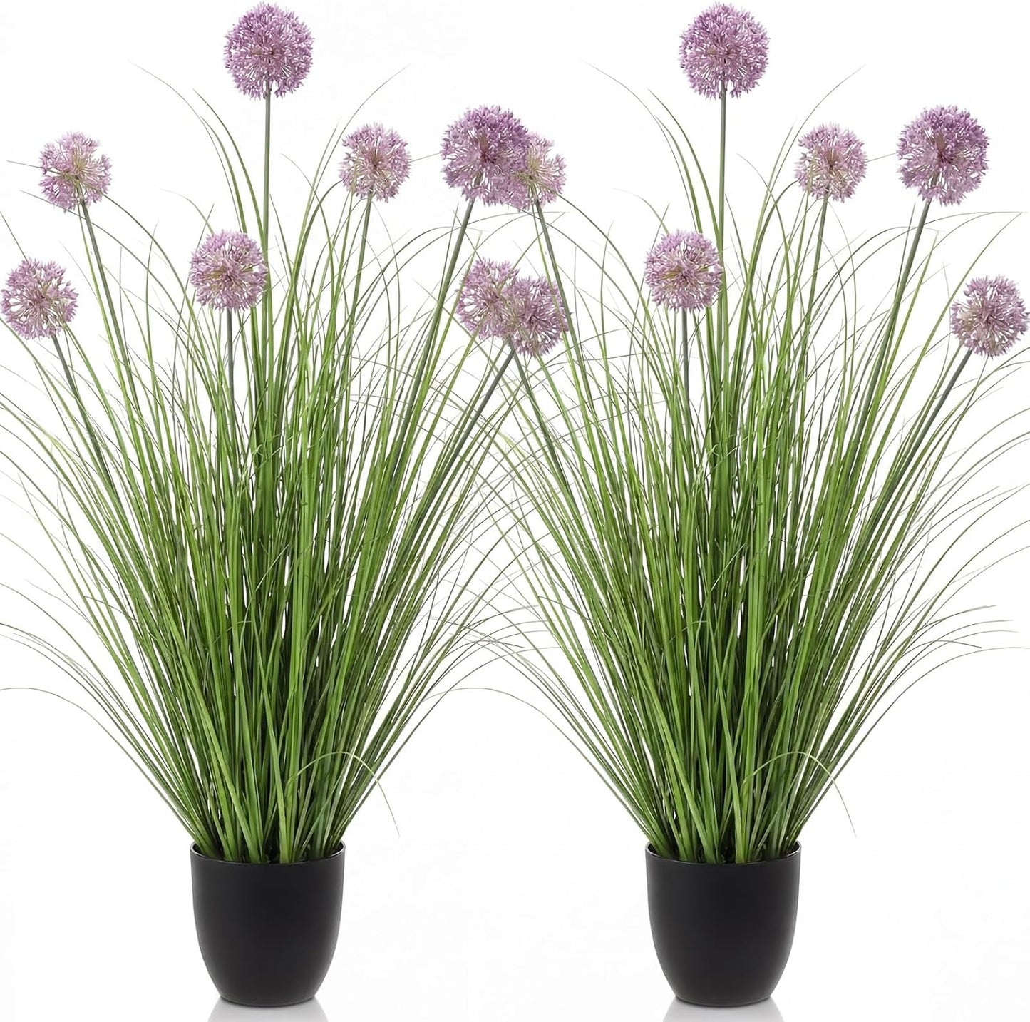 Jexine 2 Pack 4ft/47inch Artificial Grass Plant Outdoor Artificial Greenery Grass in Pot with Fake Purple Hydrangea for Spring Room Office Indoor Outdoor Decor Housewarming Gifts